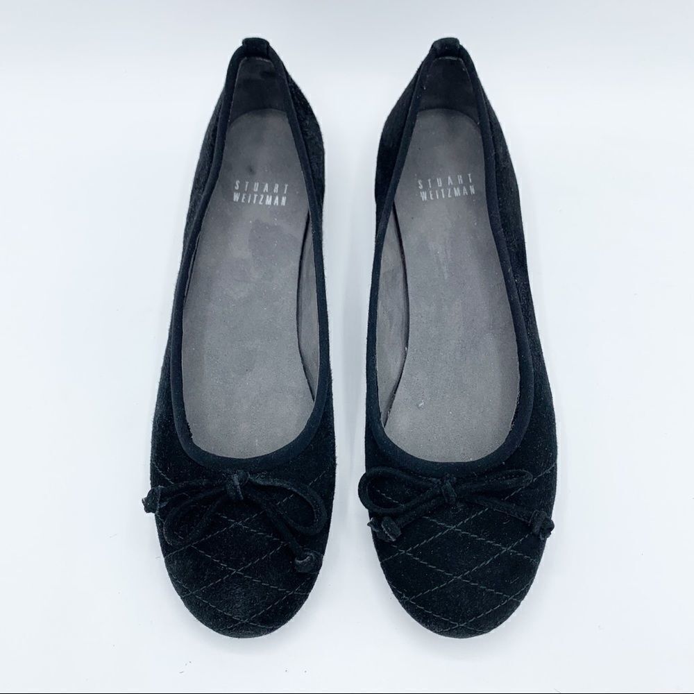 Stuart Weizmann Black‎ Quilted Suede Ballet Wedge Flats SZ 7 - Picture 3 of 12
